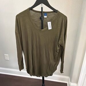 Old Navy Olive Green V-Neck Long Sleeve Tee